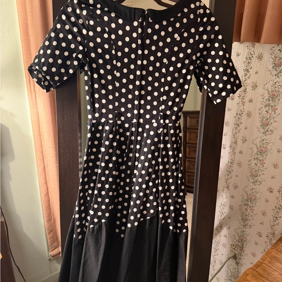 Collectif Black Dress with White Polka Dots and cherry accents - Picture 3 of 3
